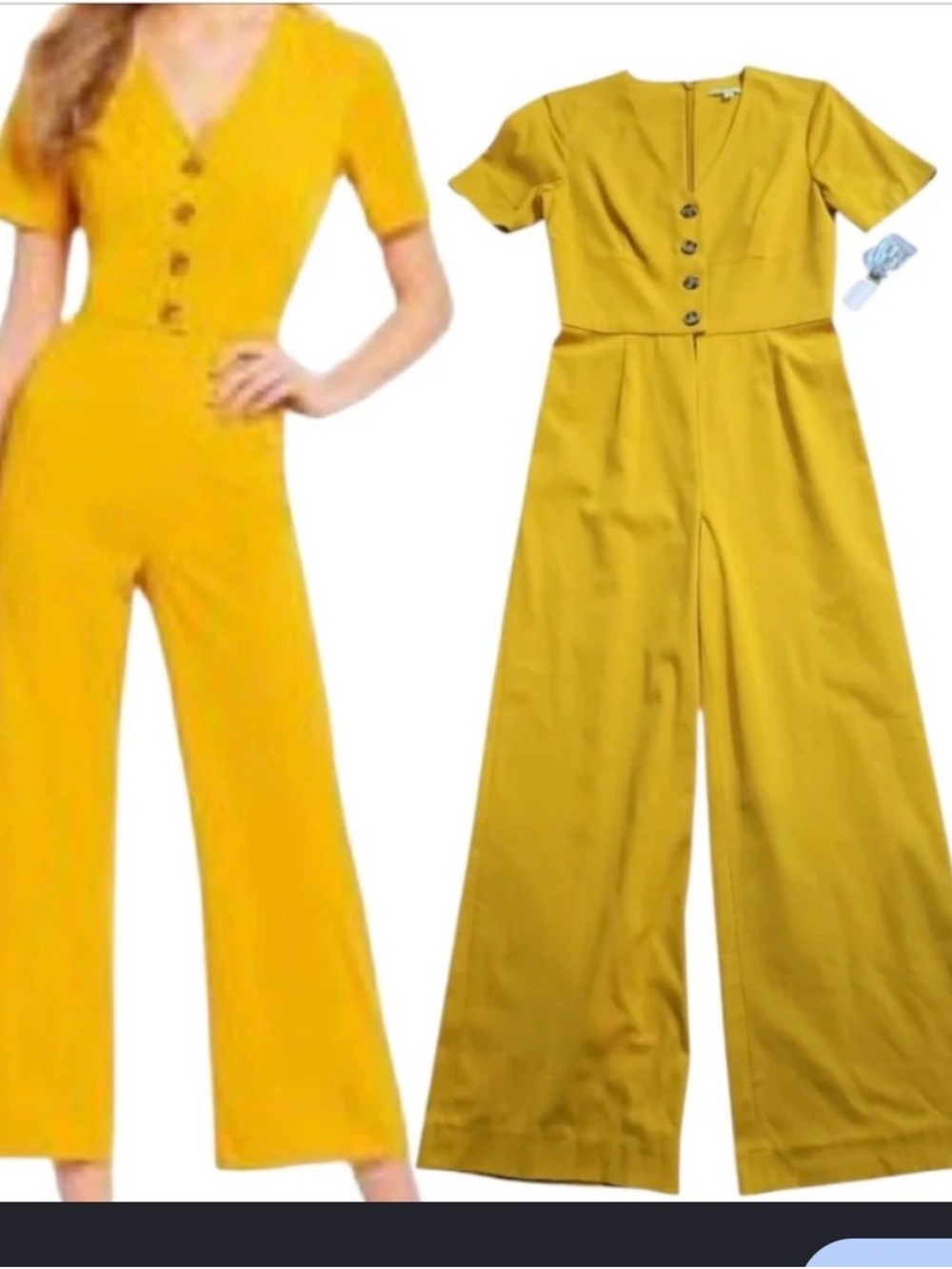 Gianni Bini Mustard Short-Sleeve Wide-Leg Jumpsuit